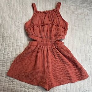 Bonnie Jean Coral Shirred Bodice Romper size 7